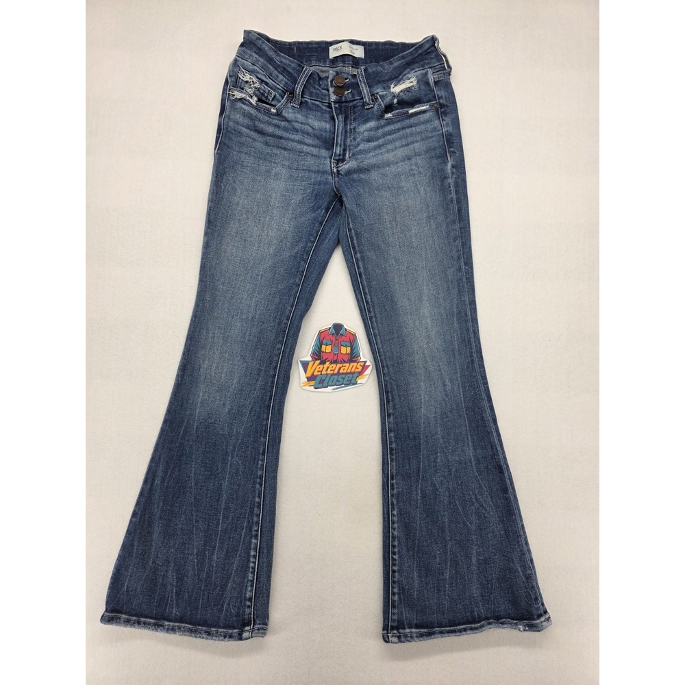 BKE Stella Slim Fit Low Rise Flare Jeans Medium Wash Distressed 28x30